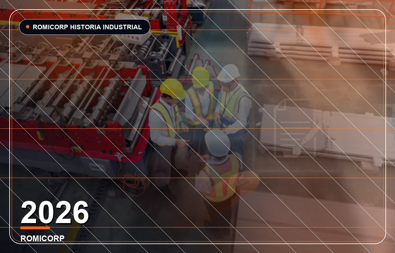 Visual de análisis industrial y control de calidad para representar la visión 2026 de centros de investigación de materiales ROMICORP
